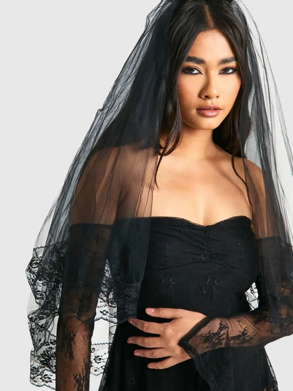 Black Halloween Lace Detail Veil